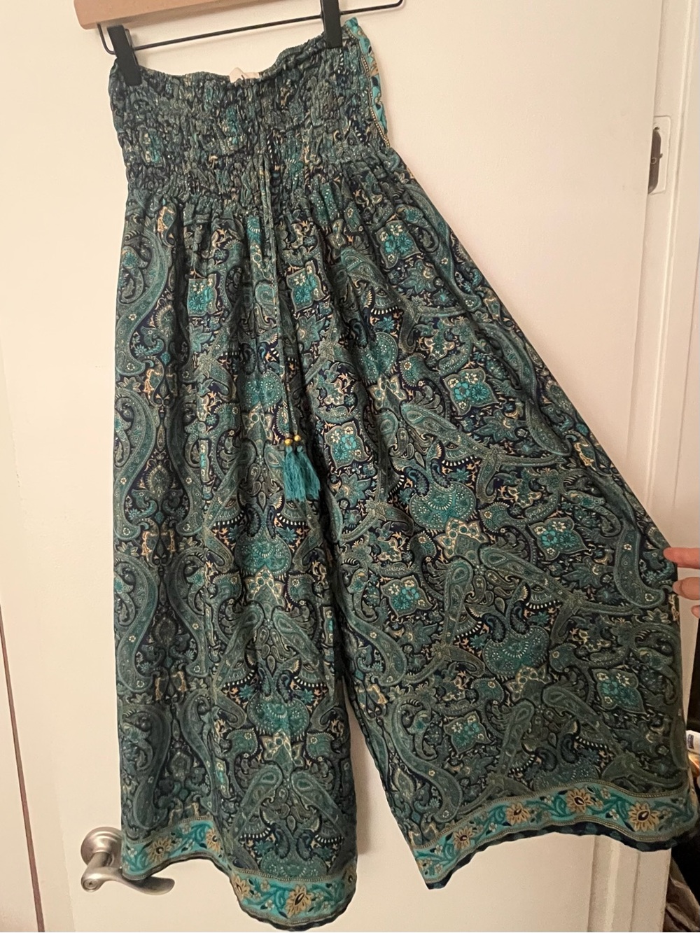 Rhea silky, flowy, paisley pants with wide elastic waistband